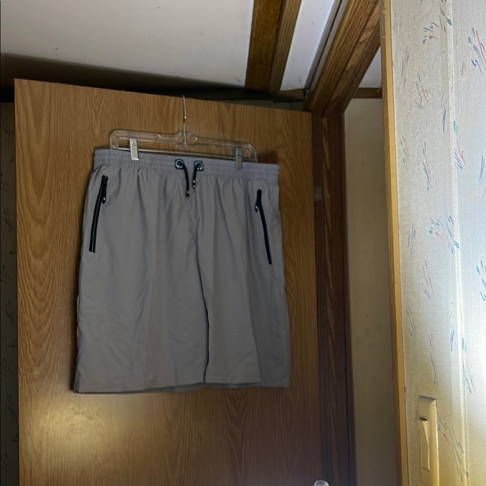 Gray Drawstring Shorts with Black Accents